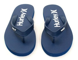 Hurley Signature Men&#39;s Blue &amp; White Flip Flops Thong Sandals NEW - $34.99