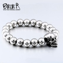 BEIER Steampunk Metal  Bracelets Elastic Steel Beads Chain Skeleton Men Bracelet - £11.38 GBP