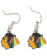 Women&#39;s Chicago Blackhawks NHL Dangle Drop Swirl Heart Earrings | Silver... - $13.75 CAD