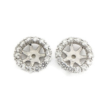 Round Diamond Halo Earring Jackets Enhancers 14K White Gold for 3.00 CTW Studs - £1,403.40 GBP