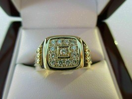 Bague de fiançailles pour homme avec zircon cubique rond 2 carats plaqué or... - £93.31 GBP