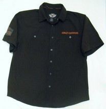 HARLEY DAVIDSON Men&#39;s SHIRT Black Orange Short Sleeve Work Wear Embroide... - $34.95