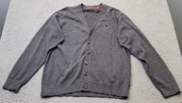 IZOD Cardigan Sweater Men Small Gray Knit Long Raglan Sleeve V Neck Butt... - £15.16 GBP