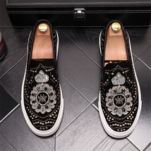 New  Dandelion Spikes Flat Rivets Leather Shoes Fashion Men embroidery Loafer Dr - £83.94 GBP