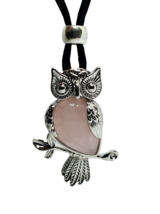 Owl Pendant Necklace Rose Quartz Natural Gemstone Cord Bead Healing Stone Chakra - £4.86 GBP