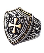 Knights Templar Ring Stainless Steel LARP Cosplay Shield Cross Band Size... - £14.41 GBP