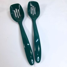 Hutzler Melamine Mini Slotted Spoons #516 Green set 2 1995 serving Vintage - $34.56 CAD