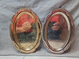 Set of 2 Gold Tone and Silver Tone Serving Plates, 9.5&#39;&#39; x 6.5&#39;&#39;, Vintage  - $24.99