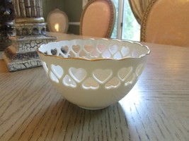 LENOX CHINA CANDY BOWL OPEN HEART LATTICE RIM 5.5&quot; IVORY W/GOLD USA  - $14.80