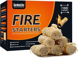 GardenLifer Fire Starter Sticks 100 PCS Charcoal Starter Kindling for Ca... - £26.57 GBP