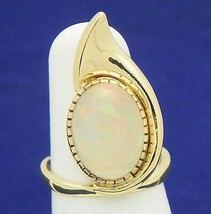 Created Opal Solitare Ring Real Solid 14 K Yellow GOLD 7.4 g SIZE 6.75 - $857.49