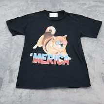 &#39;Merica Vintage Shirt Mens M Black Cat Design Short Sleeve Crew Neck Tee - £17.39 GBP