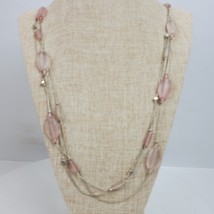 Vintage Pale Pink Beaded Silver Tone Chain Necklace 30 Inch - £12.77 GBP