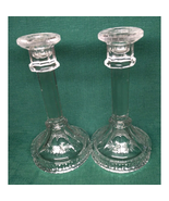 Candlestick Holders Daisy Button Panelled Base Vintage 70&#39;s Pressed Glas... - €7,60 EUR