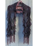 Dusty Rose Pink Charcoal Gray Ruffle Crochet Style Lacy Fringe Scarf Wom... - £7.81 GBP