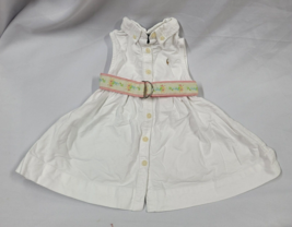 Ralph Lauren Baby Girl White Button Up Sleeveless Belted Dress Pony Logo... - £86.55 GBP