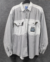 VTG 90’s Bugle Boy Shirt Men Large Black Striped Button Down Flap Front Pockets - £27.77 GBP