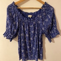Chenault Blue Floral Embroidered Blouse Off The Shoulder Size XL - $14.89