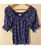Chenault Blue Floral Embroidered Blouse Off The Shoulder Size XL - £11.88 GBP