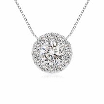 Authenticity Guarantee 
4.1mm Round Diamond Necklace with Halo in 14K White Gold - £611.44 GBP