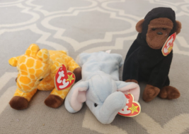 Vintage TY Beanie Babies Jungle Zoo Lot of 3 Congo 4160 Twigs 4068 Peanuts 4062 - £14.78 GBP