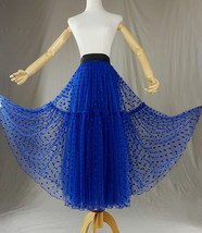 ROYAL BLUE Dot Layered Tulle Skirt Women Plus Size Dotted Ball Gown Skirt image 1