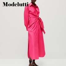 Modelutti 2022 New Spring Summer Fashion Poplin Waist Long Shirt Dresses Women S - £127.89 GBP