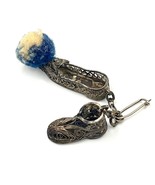 Vintage Mini Shoe Charms – Slipper w/ Pom-Pom &amp; Filigree Boot Pair; Silv... - $12.99