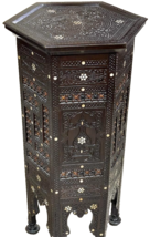 Handmade Wooden End Table Carving Wood Table Home Decor Mother of Pearl Inlay - £2,355.86 GBP