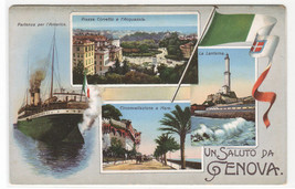 Saluto Da Genova Ship Porto Lanterna Flag Genoa Italy 1910s postcard - £5.56 GBP