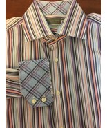 S3 Thomas Dean Sz L Multicolor Strip Flip Cuff Button Front Casual Shirt - £7.11 GBP