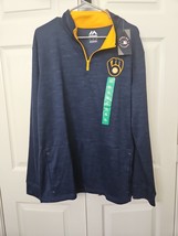 Majestic MLB Milwaukee Brewers Mock Collar 1/4 Zip Pullover Shirt Men&#39;s ... - $29.65