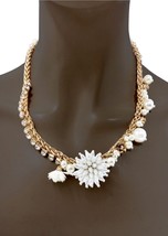 White Faux Pearl  & Rhinestones Dainty Flower Necklace, Bridal, Junior Pageant - $15.20