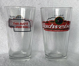 2 Budweiser Nebraska This Buds for You Pint Glasses State Outline - £26.07 GBP