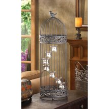 Birdcage Staircase Iron and Glass Candle Stand - £55.90 GBP