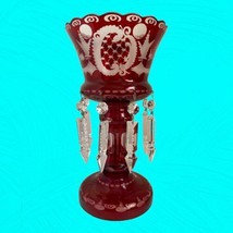 Egermann Bohemian Ruby Cut to Clear Glass Mantle Lustre Luster Prisms Wi... - $104.72