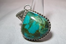Vintage 925 Sterling Silver Handmade Turquoise Necklace Pendant K1220 - £46.72 GBP