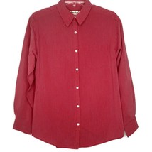 Eddie Bauer Womens Shirt Size M Button Up Long Sleeve Collared Red Pin Strilpe - £11.12 GBP