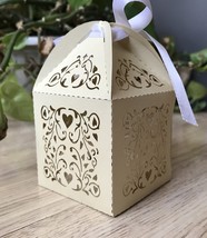 100pcs Light Gold Laser Cut Wedding Favor Boxes with ribbon,Chocolate Gift Boxes - £27.17 GBP