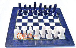 Marble Stone Chess Set Board Game Handicraft Lapis Lazuli Inlay Stone Home Deco - £245.74 GBP