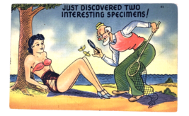 Vtg Linen Comic PC Just discovered two interesting specimens  Hot Bikini Girl - £5.59 GBP