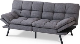 Fabric Futon Sofa Bed, Memory Foam Couch Convertible Loveseat, Sleeper, Grey - £408.89 GBP