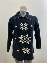 Climax Women&#39;s Vintage 1/4 Zip Sweater Size Medium Black Snowflake Print  - $10.88