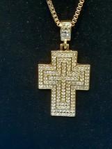 Men/Woman 18k Gold Plated Cross Pendant Crystal Necklace W/stainless steel chain - £10.95 GBP