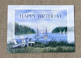 Kathy Glasnap Sailboats On The Lake Birthday Greeting Card w Envelope Nautical - £3.00 GBP