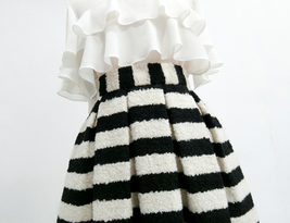 Black White Striped Pleated Midi Skirt Winter Women Plus Size Wool Pleated Skirt image 5