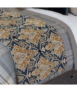 Eastern Accents Arthur Ochre Bed Scarf for KING Bed Blue Gold - $474.05