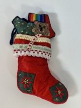 Vintage 1983 Hallmark Stocking Christmas Soft Ornament Rainbow Tree And Bear - £6.38 GBP