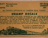 Vintage HB 377 Pennsylvania Box Car Champ Decals Ho Scale - £3.88 GBP