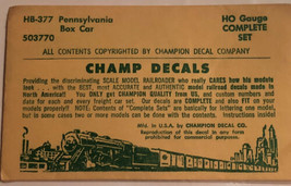 Vintage HB 377 Pennsylvania Box Car Champ Decals Ho Scale - $4.94
